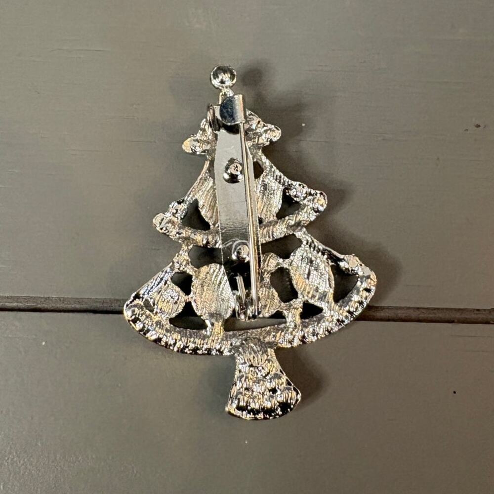 Vintage Rhinestone Christmas Tree Brooch – Red, Green & Purple Stones, - Picture 2 of 3